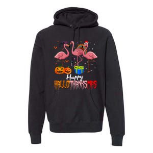 Happy Hallothanksmas Flamingo Halloween Thanksgiving Xmas Premium Hoodie