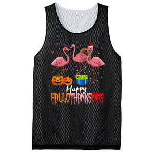 Happy Hallothanksmas Flamingo Halloween Thanksgiving Xmas Mesh Reversible Basketball Jersey Tank