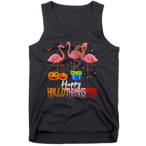 Happy Hallothanksmas Flamingo Halloween Thanksgiving Xmas Tank Top