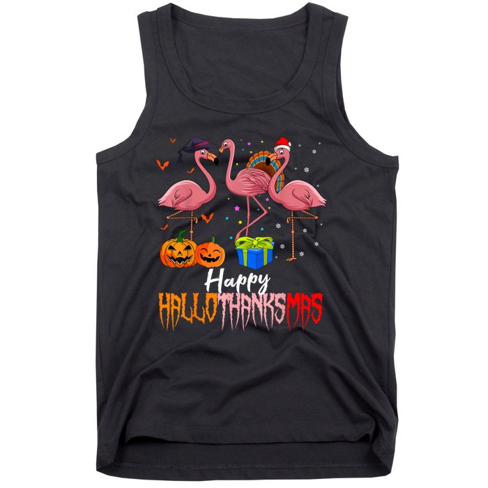 Happy Hallothanksmas Flamingo Halloween Thanksgiving Xmas Tank Top