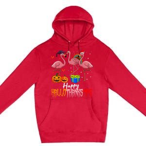 Happy Hallothanksmas Flamingo Halloween Thanksgiving Xmas Premium Pullover Hoodie