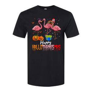 Happy Hallothanksmas Flamingo Halloween Thanksgiving Xmas Softstyle CVC T-Shirt