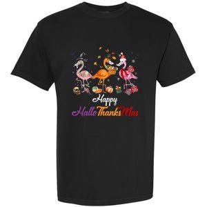 Happy Hallothanksmas Flamingo Halloween Thanksgiving Xmas Garment-Dyed Heavyweight T-Shirt