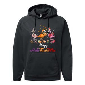 Happy Hallothanksmas Flamingo Halloween Thanksgiving Xmas Performance Fleece Hoodie