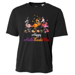 Happy Hallothanksmas Flamingo Halloween Thanksgiving Xmas Cooling Performance Crew T-Shirt