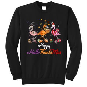 Happy Hallothanksmas Flamingo Halloween Thanksgiving Xmas Sweatshirt