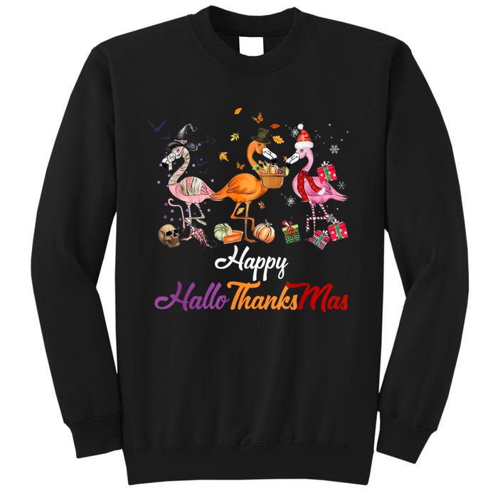 Happy Hallothanksmas Flamingo Halloween Thanksgiving Xmas Sweatshirt