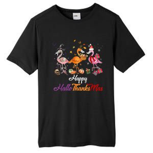 Happy Hallothanksmas Flamingo Halloween Thanksgiving Xmas Tall Fusion ChromaSoft Performance T-Shirt