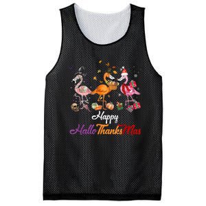 Happy Hallothanksmas Flamingo Halloween Thanksgiving Xmas Mesh Reversible Basketball Jersey Tank