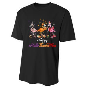 Happy Hallothanksmas Flamingo Halloween Thanksgiving Xmas Performance Sprint T-Shirt