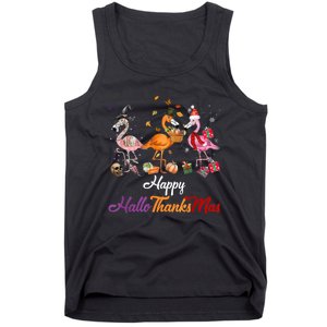 Happy Hallothanksmas Flamingo Halloween Thanksgiving Xmas Tank Top