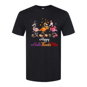 Happy Hallothanksmas Flamingo Halloween Thanksgiving Xmas Softstyle CVC T-Shirt