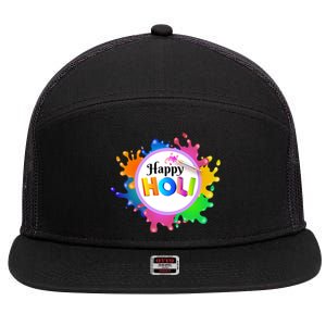 Happy Holi Festival Of India Hindu Spring Gift Cool Gift 7 Panel Mesh Trucker Snapback Hat