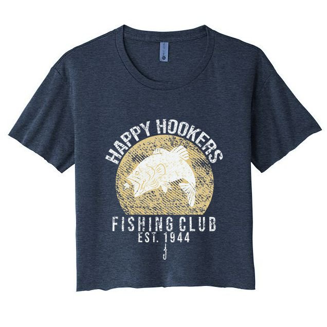 Happy Hookers Fishing Club Retro Vintage Style Fishing Lover Crop Top