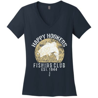 Happy Hookers Fishing Club Retro Vintage Style Fishing Lover Women's V-Neck T-Shirt