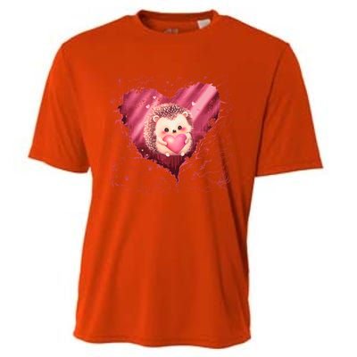 Hedgehog Heart Funny Valentines Day Love Hedgehog Red Gift Cooling Performance Crew T-Shirt