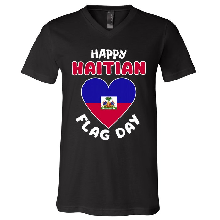 Happy Haitian Flag Day Cool Haiti Flag Heart V-Neck T-Shirt