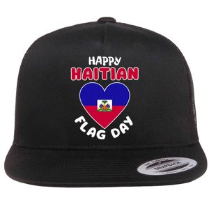 Happy Haitian Flag Day Cool Haiti Flag Heart Flat Bill Trucker Hat