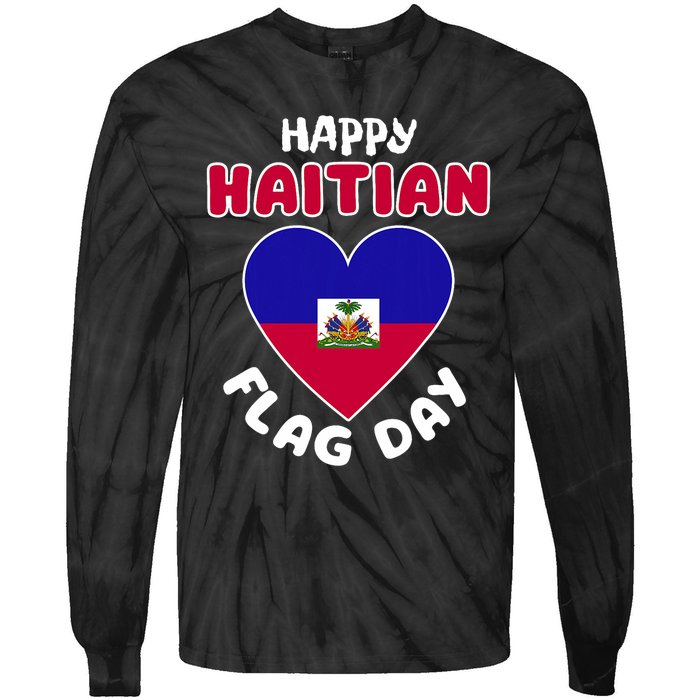 Happy Haitian Flag Day Cool Haiti Flag Heart Tie-Dye Long Sleeve Shirt