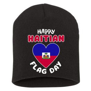 Happy Haitian Flag Day Cool Haiti Flag Heart Short Acrylic Beanie