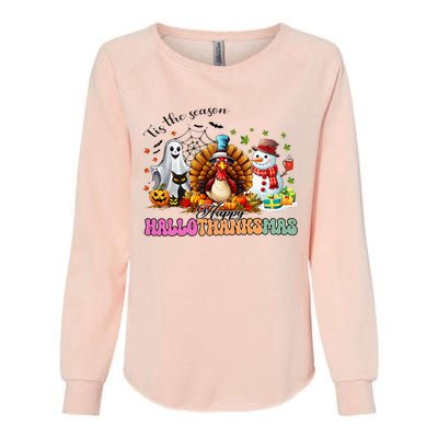 Happy Hallothanksmas Funny Halloween Thanksgiving Christmas Womens California Wash Sweatshirt