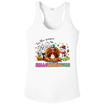 Happy Hallothanksmas Funny Halloween Thanksgiving Christmas Ladies PosiCharge Competitor Racerback Tank