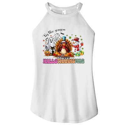 Happy Hallothanksmas Funny Halloween Thanksgiving Christmas Women's Perfect Tri Rocker Tank