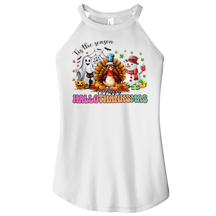 Happy Hallothanksmas Funny Halloween Thanksgiving Christmas Women's Perfect Tri Rocker Tank