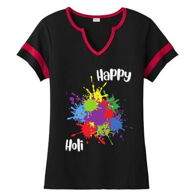 Happy Holi Festival Outfit Family Gift Ladies Halftime Notch Neck Tee