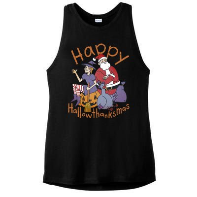 Happy Hallowthanksmas Funny Holiday Ladies PosiCharge Tri-Blend Wicking Tank