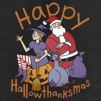 Happy Hallowthanksmas Funny Holiday 7 Panel Mesh Trucker Snapback Hat