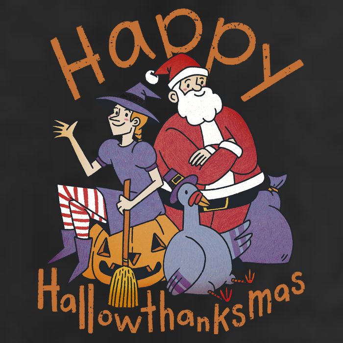 Happy Hallowthanksmas Funny Holiday 7 Panel Mesh Trucker Snapback Hat