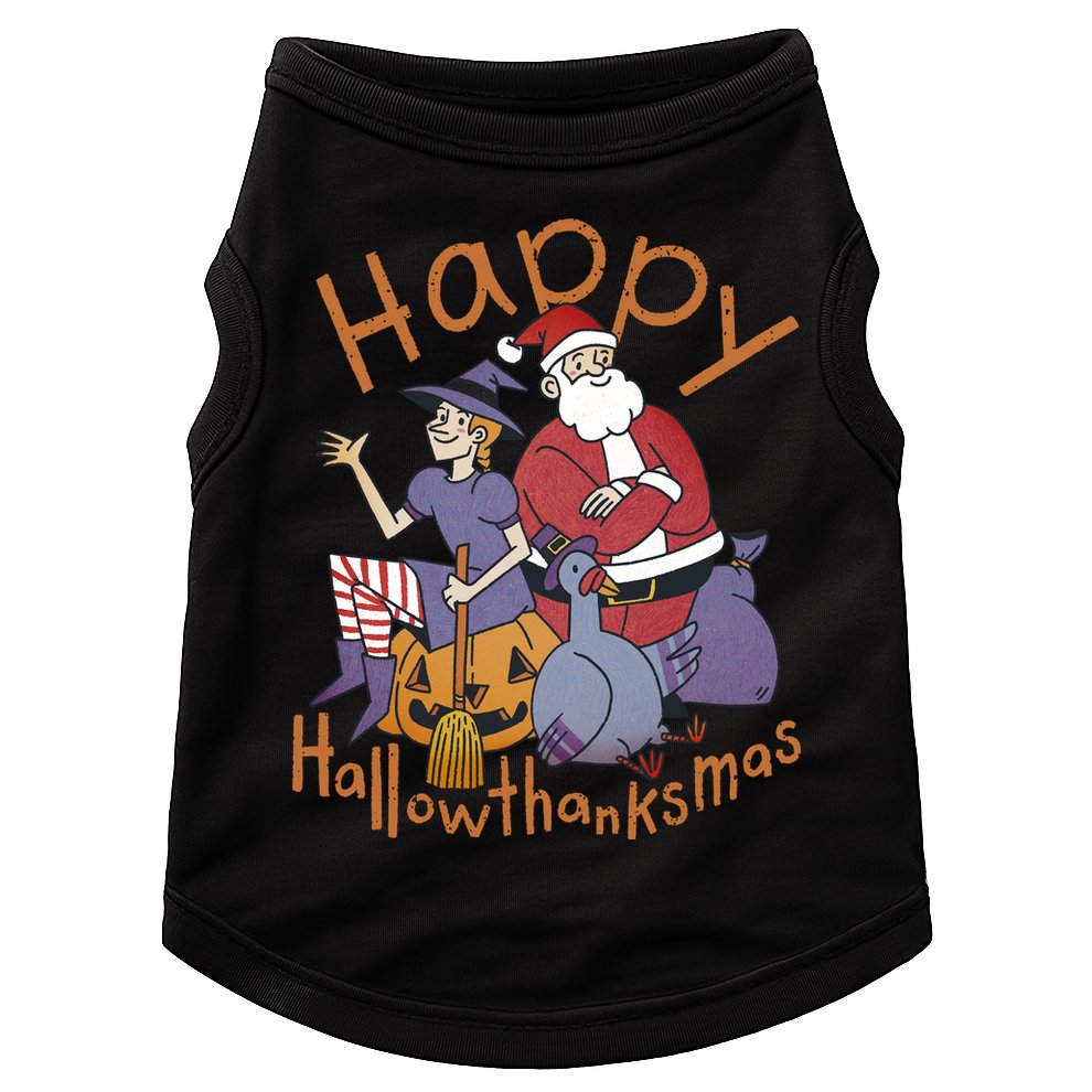 Happy Hallowthanksmas Funny Holiday Doggie Tank
