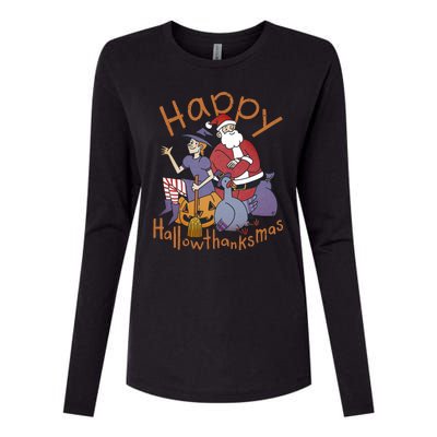 Happy Hallowthanksmas Funny Holiday Womens Cotton Relaxed Long Sleeve T-Shirt