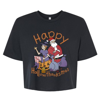 Happy Hallowthanksmas Funny Holiday Bella+Canvas Jersey Crop Tee