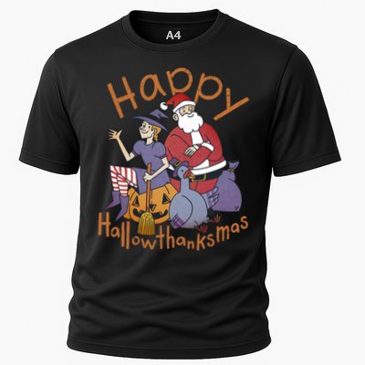 Happy Hallowthanksmas Funny Holiday Cooling Performance Crew T-Shirt