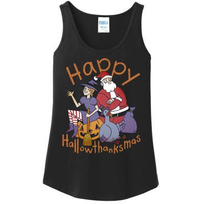 Happy Hallowthanksmas Funny Holiday Ladies Essential Tank