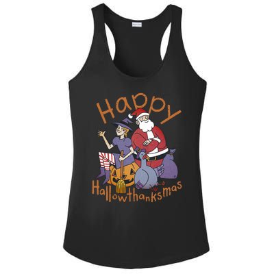 Happy Hallowthanksmas Funny Holiday Ladies PosiCharge Competitor Racerback Tank