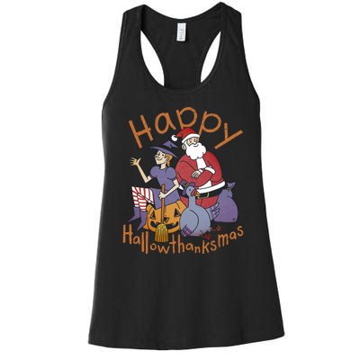 Happy Hallowthanksmas Funny Holiday Women's Racerback Tank