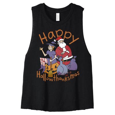 Happy Hallowthanksmas Funny Holiday Women's Racerback Cropped Tank