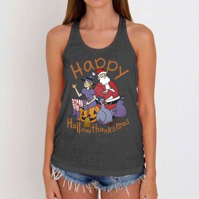 Happy Hallowthanksmas Funny Holiday Women's Knotted Racerback Tank