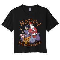 Happy Hallowthanksmas Funny Holiday Women's Crop Top Tee