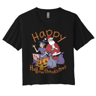 Happy Hallowthanksmas Funny Holiday Women's Crop Top Tee