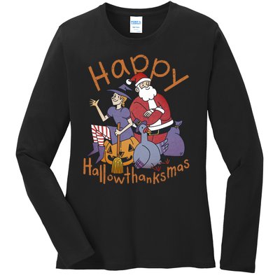 Happy Hallowthanksmas Funny Holiday Ladies Long Sleeve Shirt