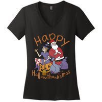 Happy Hallowthanksmas Funny Holiday Women's V-Neck T-Shirt