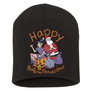 Happy Hallowthanksmas Funny Holiday Short Acrylic Beanie