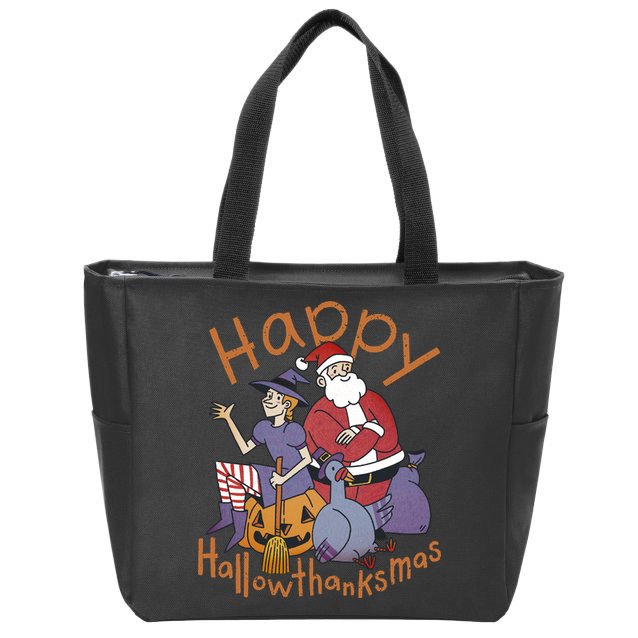 Happy Hallowthanksmas Funny Holiday Zip Tote Bag