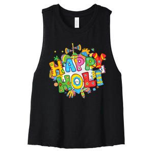 Happy Holi Festival Colors India Hindu Women's Racerback Cropped Tank