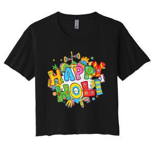 Happy Holi Festival Colors India Hindu Women's Crop Top Tee