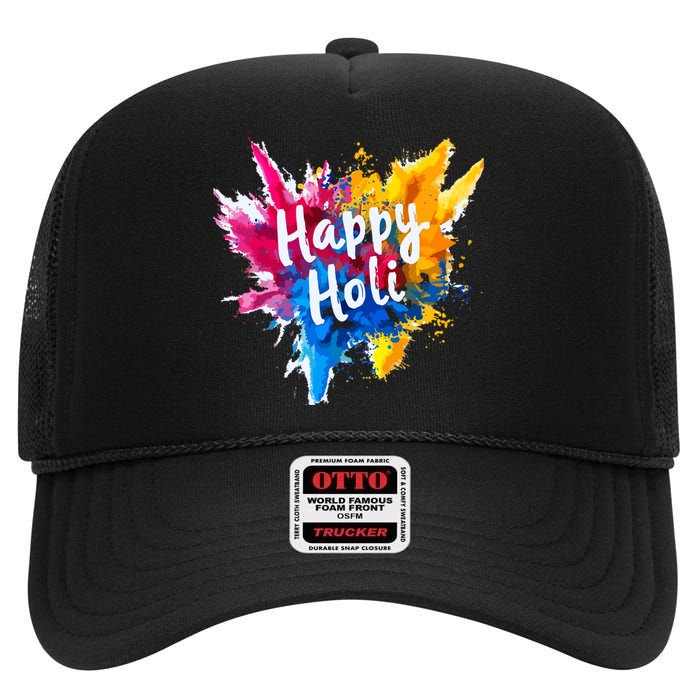 Happy Holi For Color India Hindu Gifts High Crown Mesh Back Trucker Hat